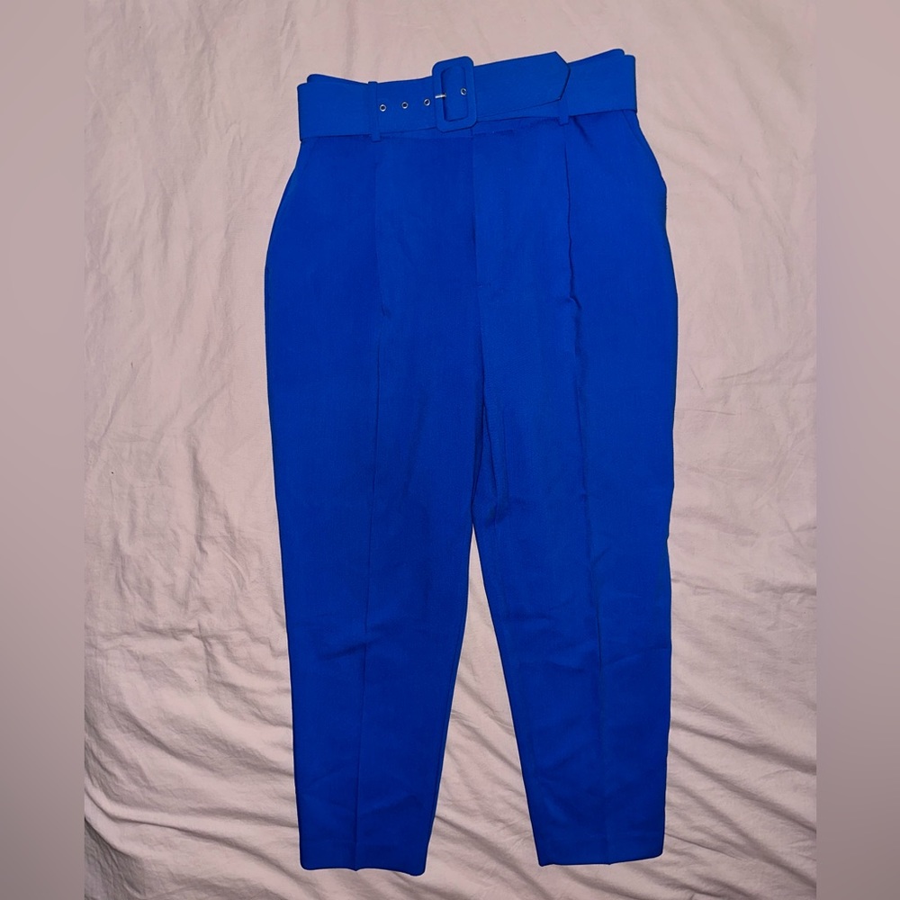 Blue belted work pants from Zara. Size large.